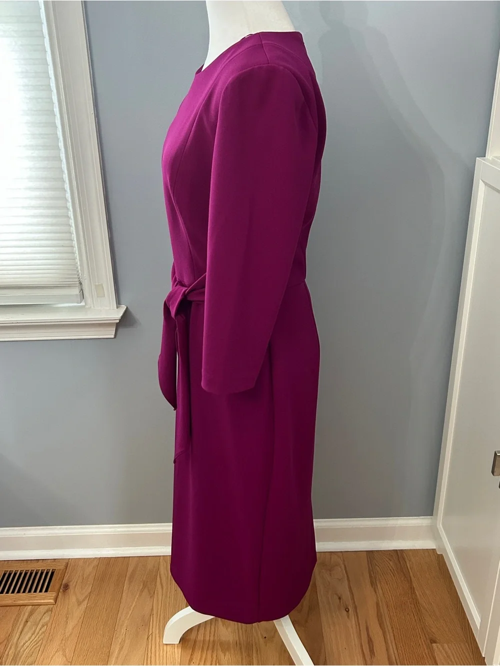 Adrianna Papell Magneta Purple Tie Waist Dress 3/4 Sleeve Sheath Size 8 Event